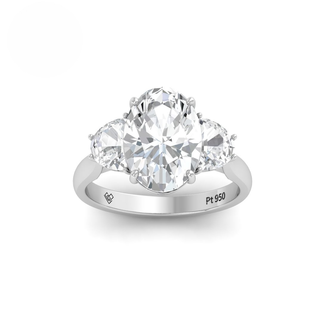 Kamala Oval Cut Diamond Engagement Ring with Half Moon Cut Side Diamonds