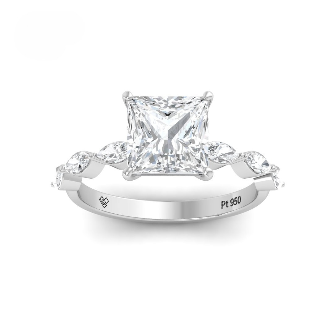 Kasandra Princess Cut Diamond Engagement Ring With A Marquise Cut and Diamond Band