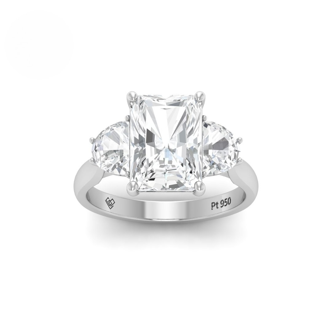 Kamala Radiant Cut Diamond Engagement Ring With Half Moon Cut Side Diamond