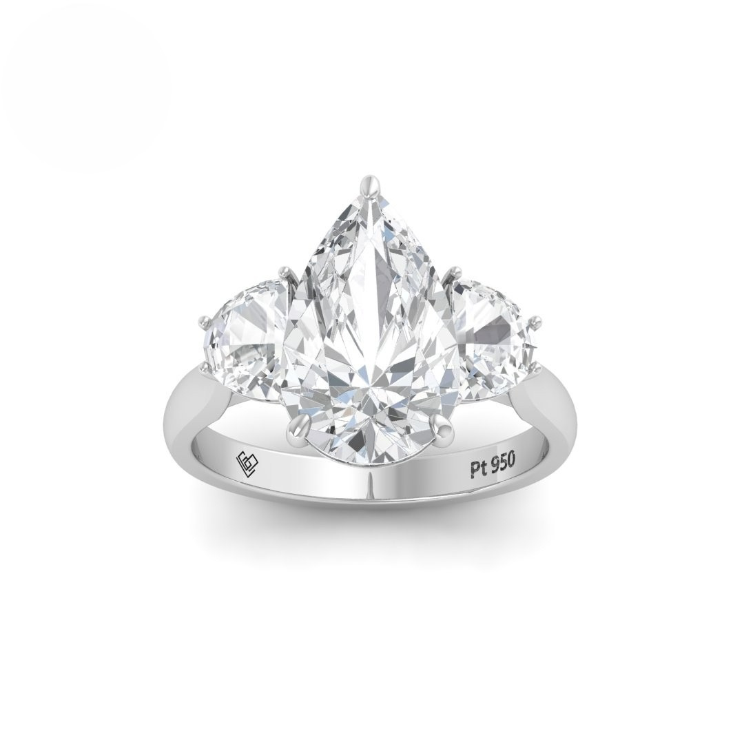 Kamala Pear Cut Diamond Engagement Ring With Half Moon Cut Side Diamonds