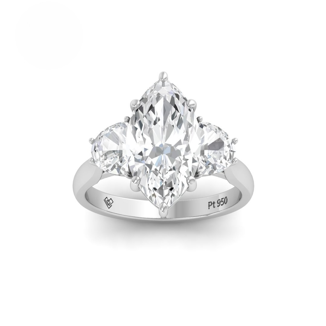Kamala Marquise Cut Diamond Enagement Ring with Half Moon Cut Side Diamonds