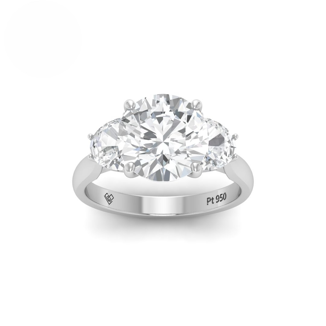 Kamala Round Brilliant Cut Diamond Engagement Ring With Half Moon Cut Side Diamond