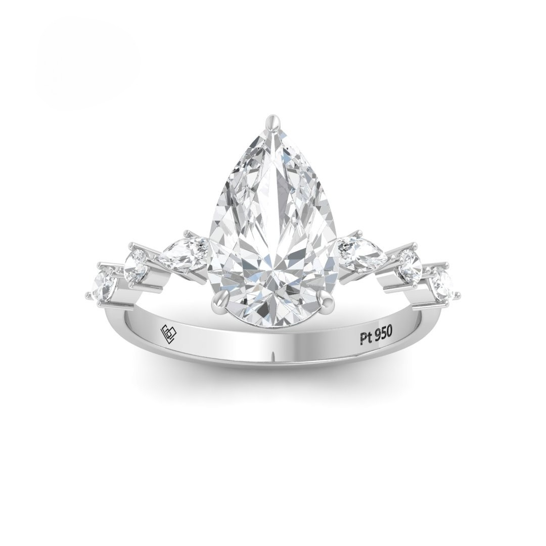 Elizabeth Pear Cut Diamond Engagement Ring With A Marquise And Round Cut Diamond Band