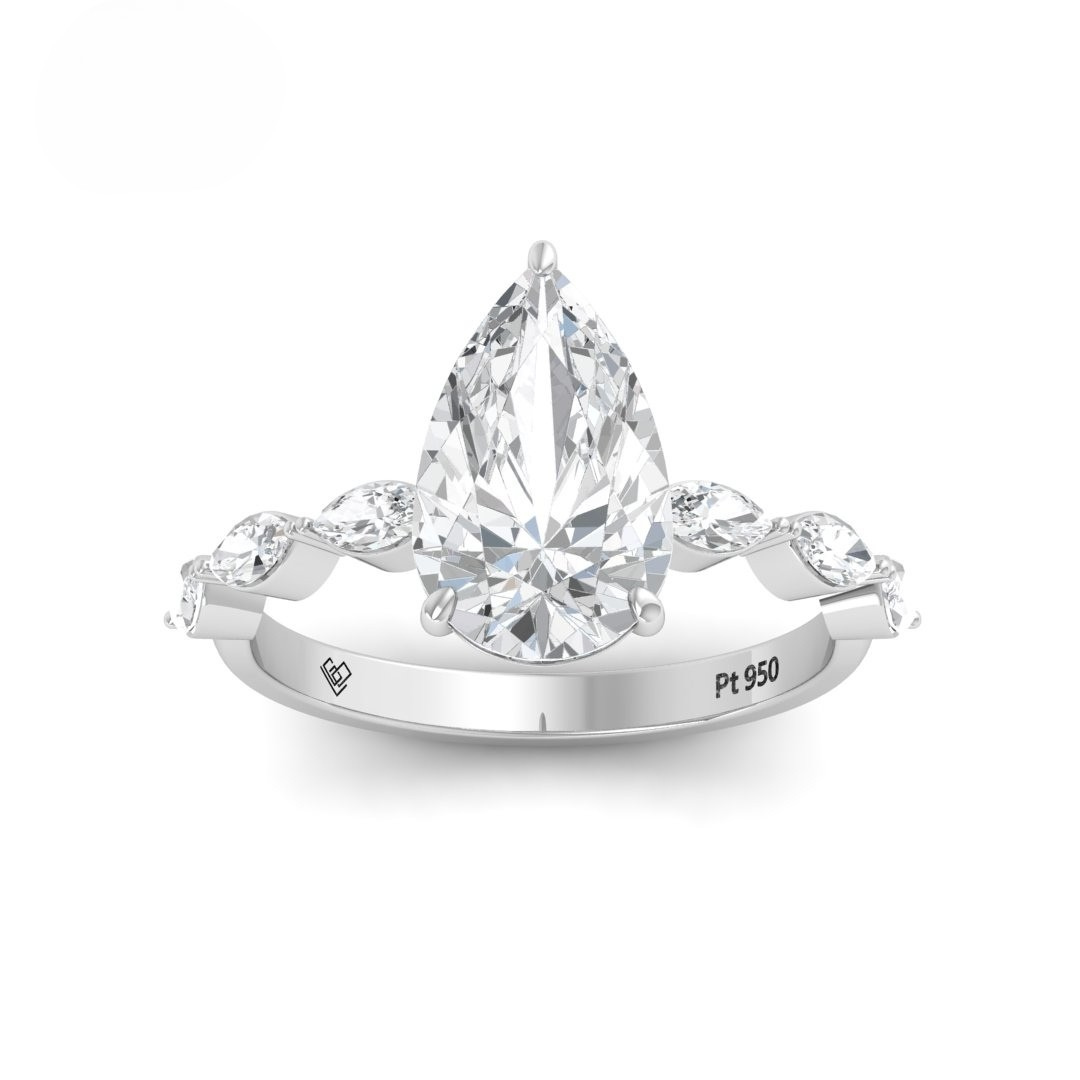 Kasandra Pear Cut Diamond Engagement Ring With A Marquise Cut Diamond Band