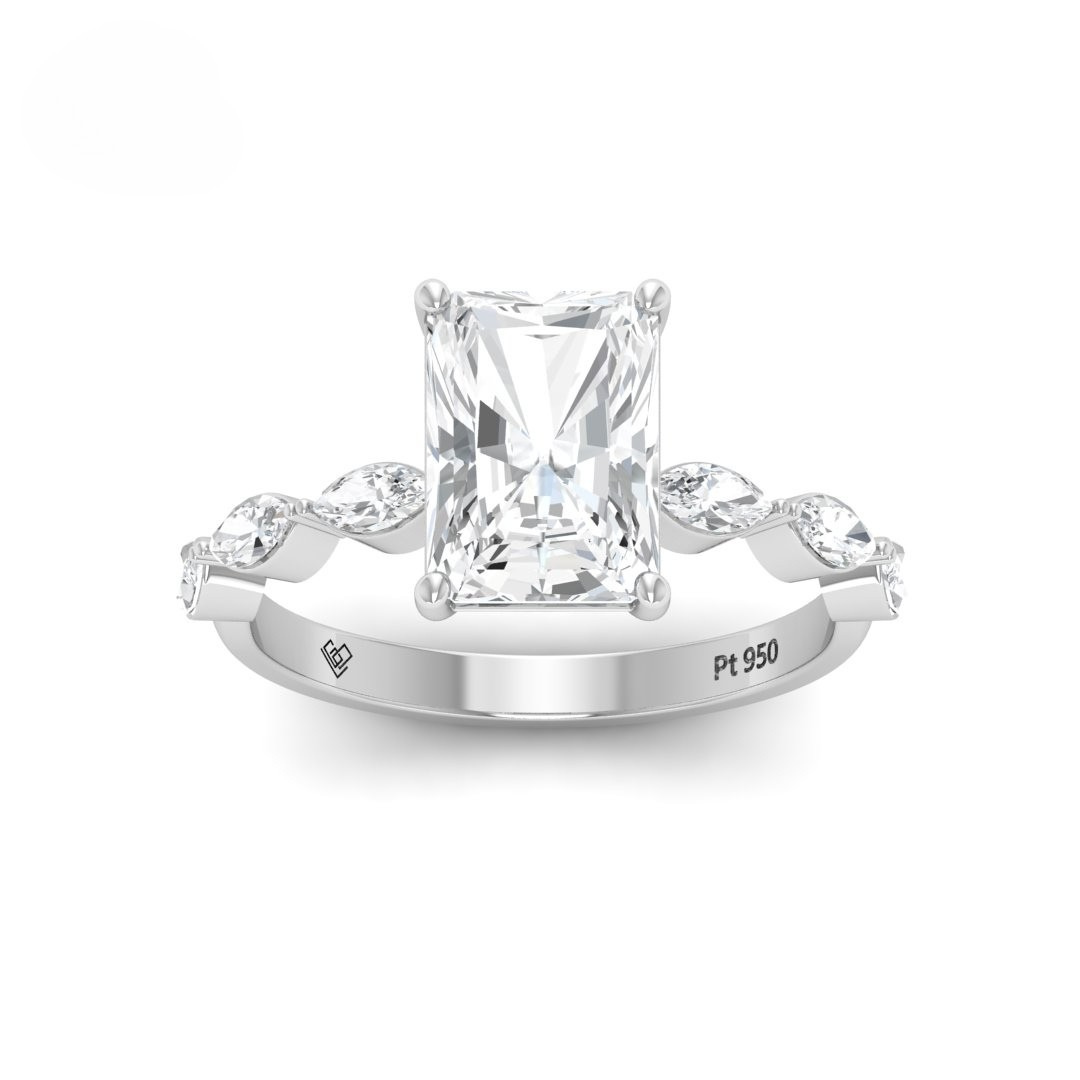 Kasandra Radiant Cut Diamond Engagement Ring With A Marquise Cut Diamond Band