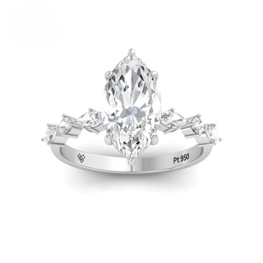 Elizabeth Marquise Cut Diamond Engagement Ring With A Marquise and Round Cut Diamond Band