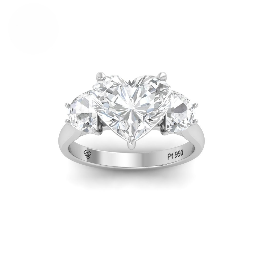 Kamala Heart Cut Diamond Engagement Ring with Half Moon Cut Side Diamonds