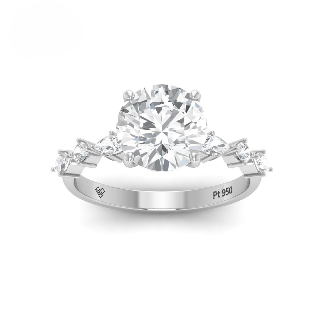 Elizabeth Round Brilliant Cut Diamond Engagement Ring With A Marquise And Round Cut Diamond Band