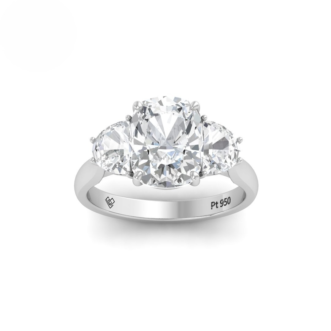 Kamala Cushion Cut Diamond Engagement Ring with Half Moon Cut Side Diamonds