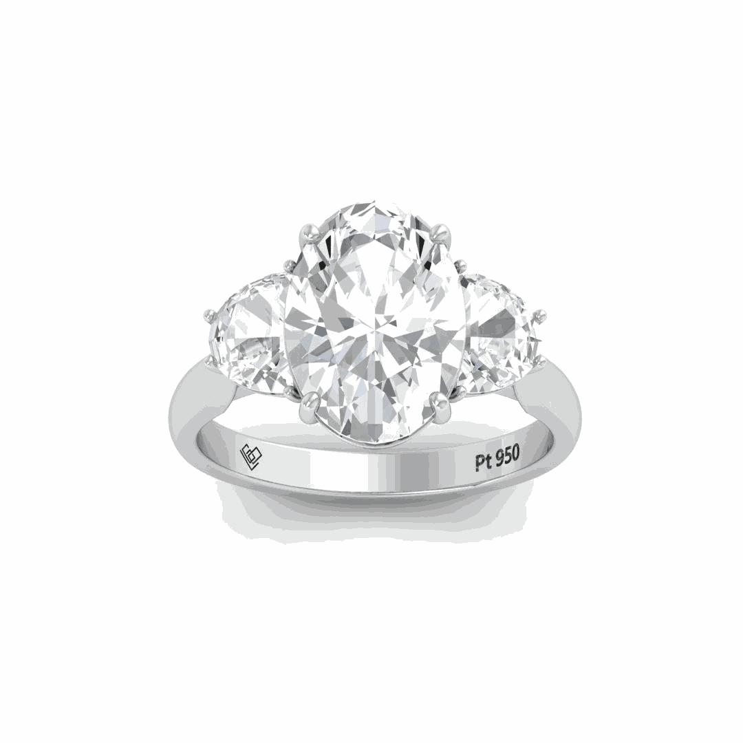 Kamala Oval Cut Diamond Engagement Ring with Half Moon Cut Side Diamonds