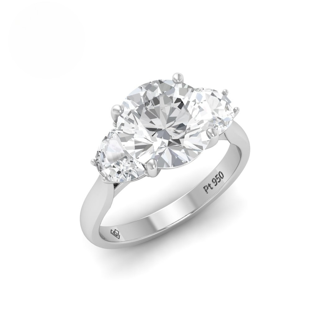 Kamala Round Brilliant Cut Diamond Engagement Ring With Half Moon Cut Side Diamond