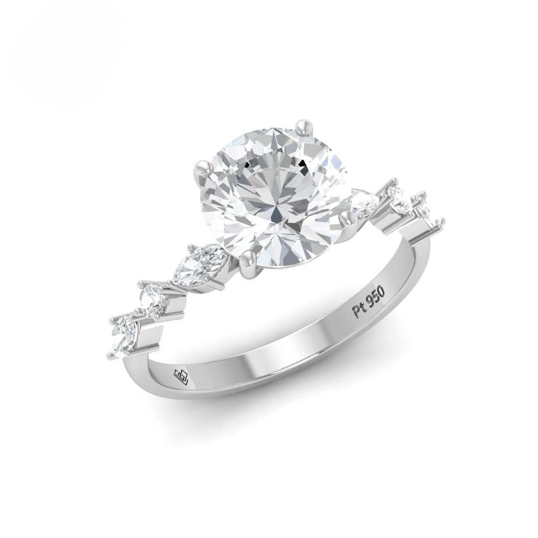 Elizabeth Round Brilliant Cut Diamond Engagement Ring With A Marquise And Round Cut Diamond Band