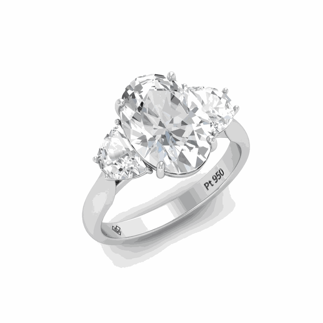 Kamala Oval Cut Diamond Engagement Ring with Half Moon Cut Side Diamonds