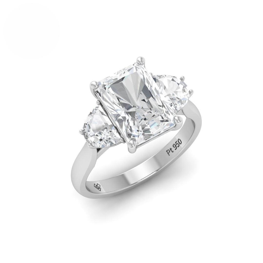 Kamala Radiant Cut Diamond Engagement Ring With Half Moon Cut Side Diamond