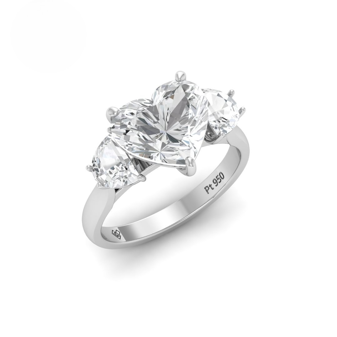 Kamala Heart Cut Diamond Engagement Ring with Half Moon Cut Side Diamonds