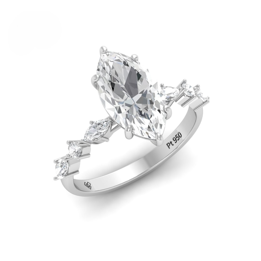 Elizabeth Marquise Cut Diamond Engagement Ring With A Marquise and Round Cut Diamond Band