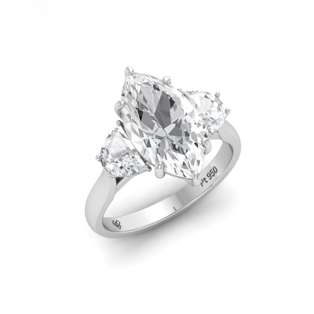 Kamala Marquise Cut Diamond Enagement Ring with Half Moon Cut Side Diamonds