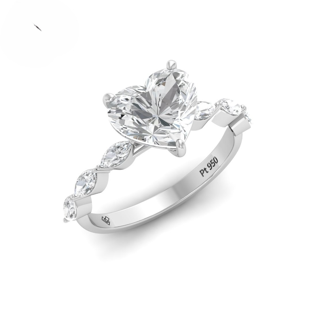 Kasandra Heart Cut Diamond Engagement RIng With A Marquise Cut Diamond Band