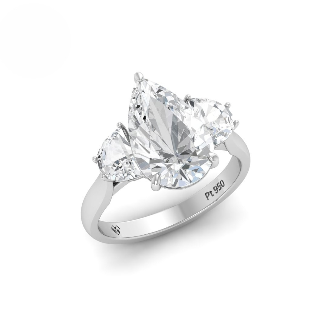 Kamala Pear Cut Diamond Engagement Ring With Half Moon Cut Side Diamonds