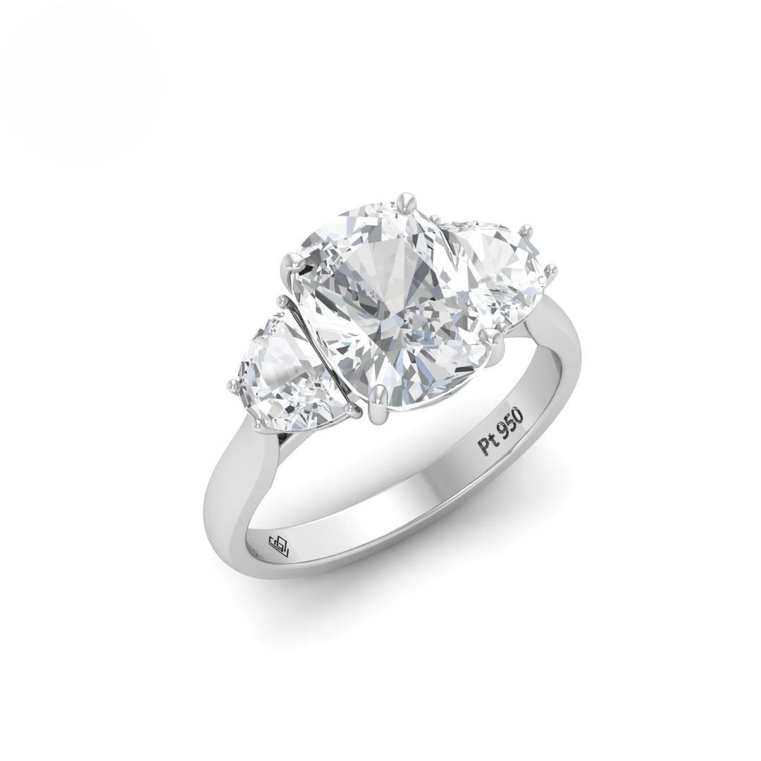Kamala Cushion Cut Diamond Engagement Ring with Half Moon Cut Side Diamonds