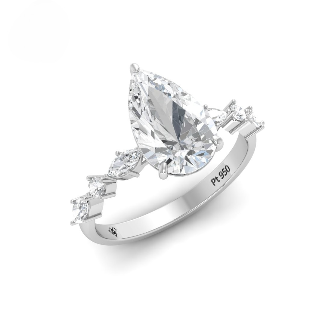 Elizabeth Pear Cut Diamond Engagement Ring With A Marquise And Round Cut Diamond Band