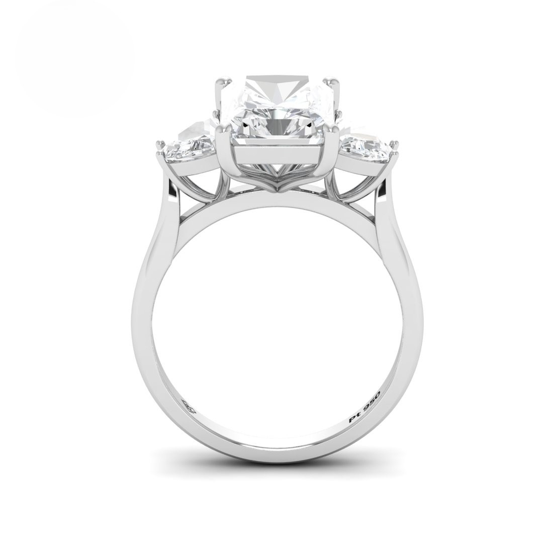 Kamala Radiant Cut Diamond Engagement Ring With Half Moon Cut Side Diamond