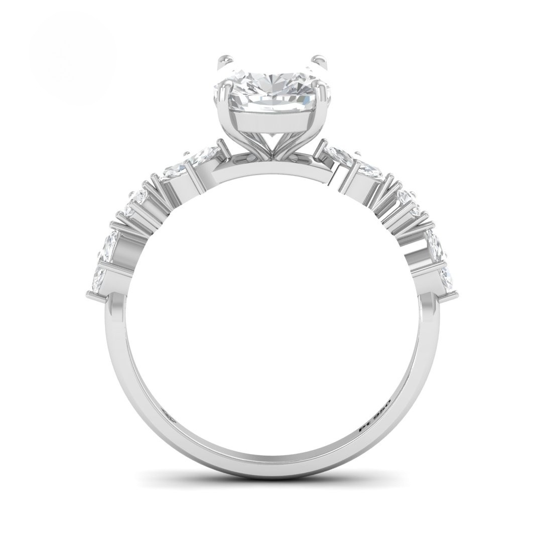 Elizabeth Cushion Diamond Engagement Ring With A Marquise and Round Cut Diamond Band
