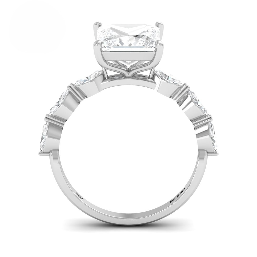 Kasandra Princess Cut Diamond Engagement Ring With A Marquise Cut and Diamond Band