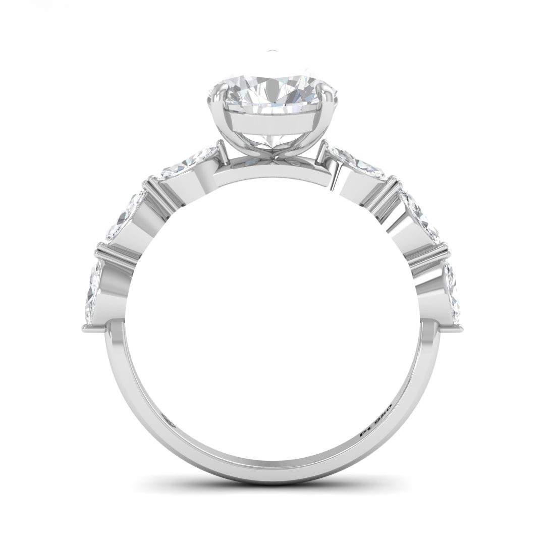 Kasandra Pear Cut Diamond Engagement Ring With A Marquise Cut Diamond Band