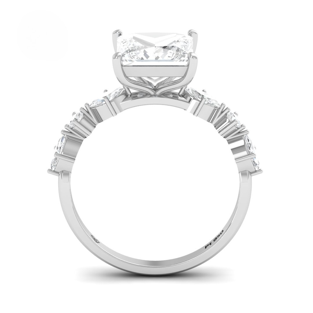 Elizabeth Princess Cut Diamond Engagement Ring With A Marquise and Round Cut Diamond Band