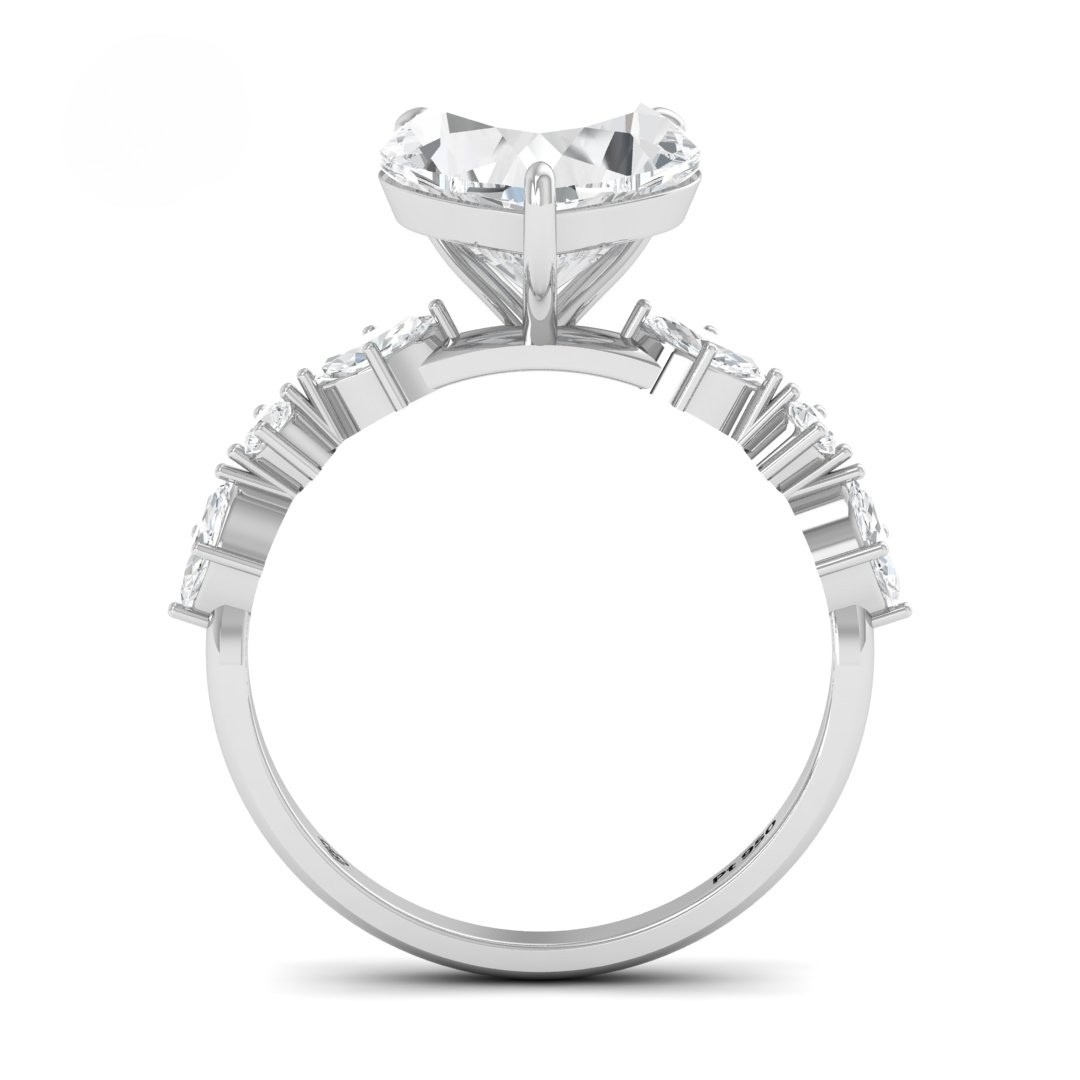 Elizabeth Heart Cut Diamond Engagement Ring With A Marquise and Round Cut Diamond Band