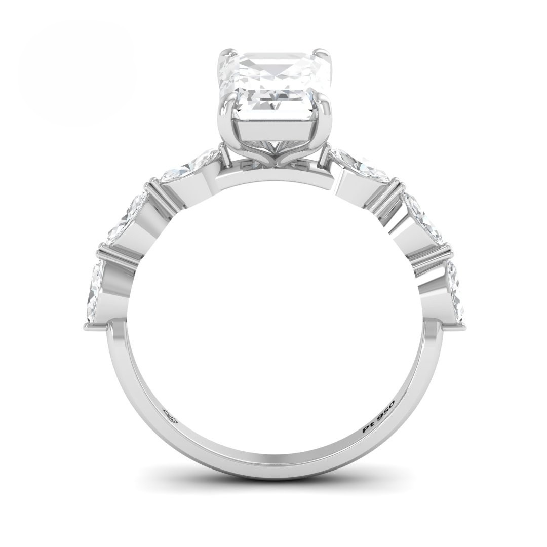 Kasandra Emerald Cut Diamond Engagement RIng With A Marquise Cut Diamonds Band