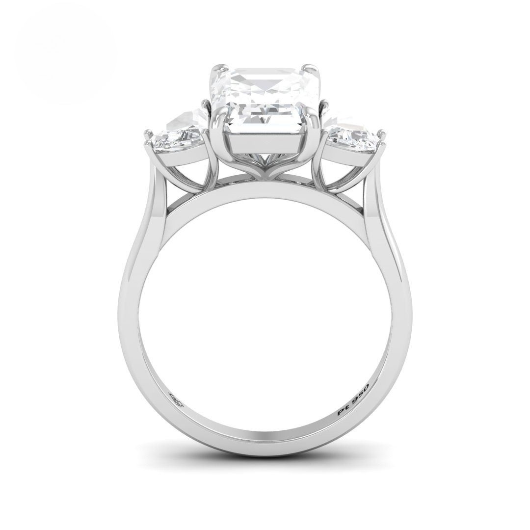 Kamala Emerald Cut Diamond Engagement Ring with Half Moon Cut Sides Diamonds