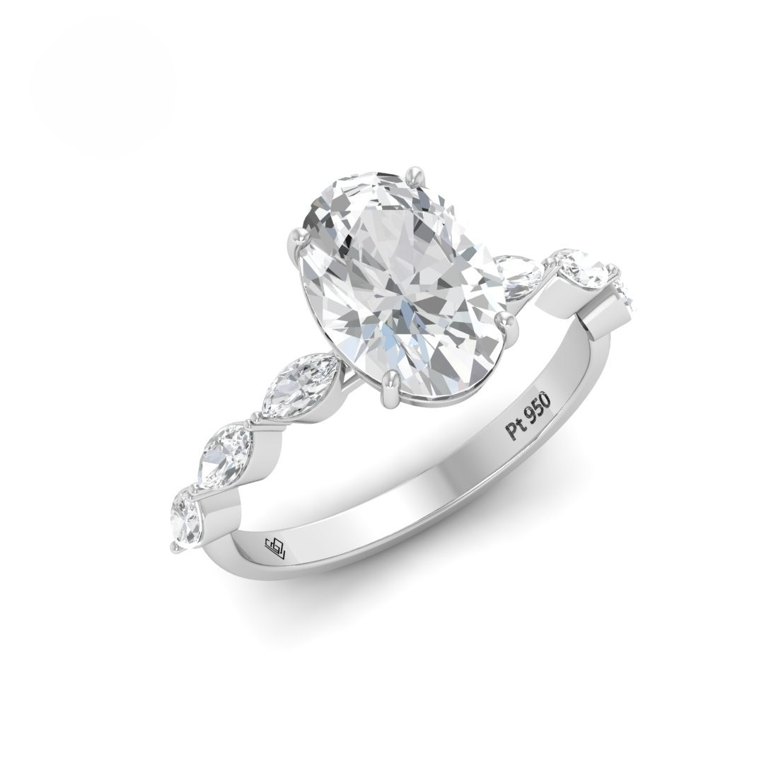 Kasandra Oval Cut Diamond Engagement Ring With A Marquise Cut Diamond Band