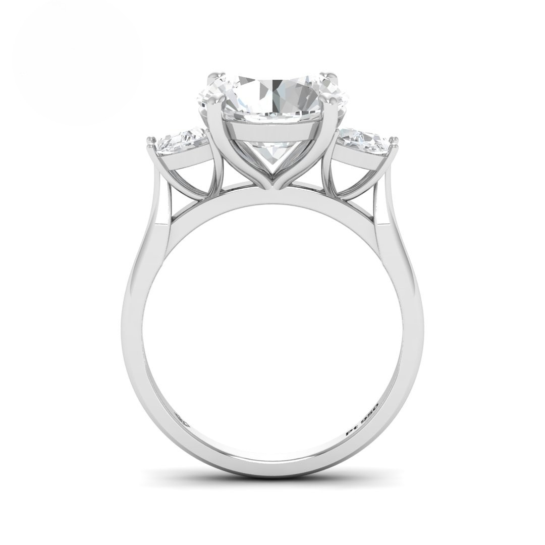 Kamala Round Brilliant Cut Diamond Engagement Ring With Half Moon Cut Side Diamond