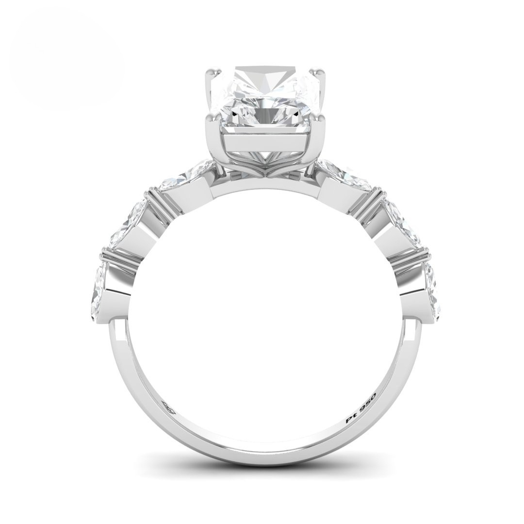 Kasandra Radiant Cut Diamond Engagement Ring With A Marquise Cut Diamond Band