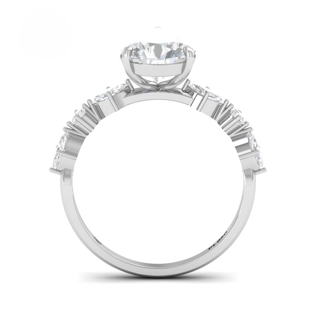 Elizabeth Pear Cut Diamond Engagement Ring With A Marquise And Round Cut Diamond Band