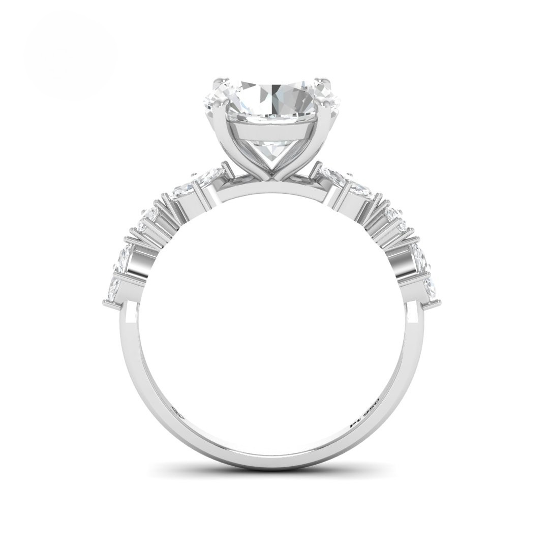 Elizabeth Round Brilliant Cut Diamond Engagement Ring With A Marquise And Round Cut Diamond Band