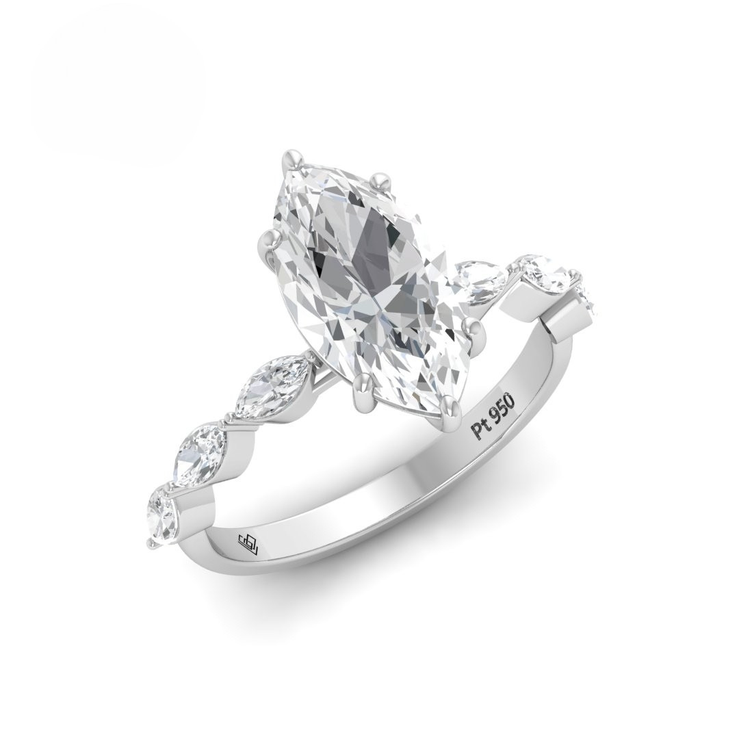 Kasandra Marquise Cut Diamond Engagement Ring With A Marquise Cut Diamond Band