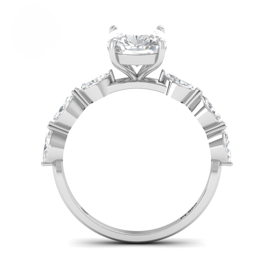 Kasandra Cushion Cut Diamond Engagement Ring With A Marquise Cut Diamond Band