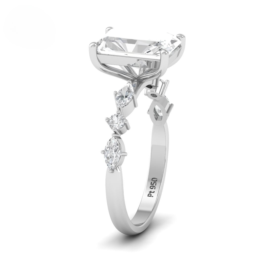 Elizabeth Radiant Cut Diamond Engagement Ring With A Marquise And Round Cut Diamond Band