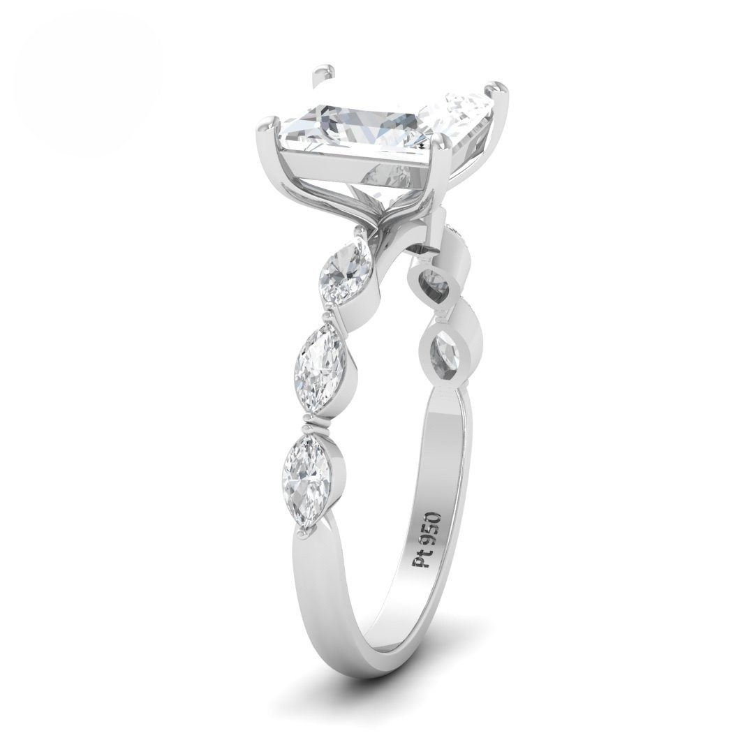 Kasandra Princess Cut Diamond Engagement Ring With A Marquise Cut and Diamond Band