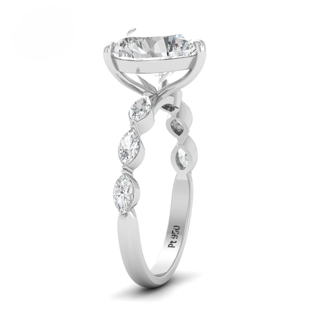 Kasandra Heart Cut Diamond Engagement RIng With A Marquise Cut Diamond Band