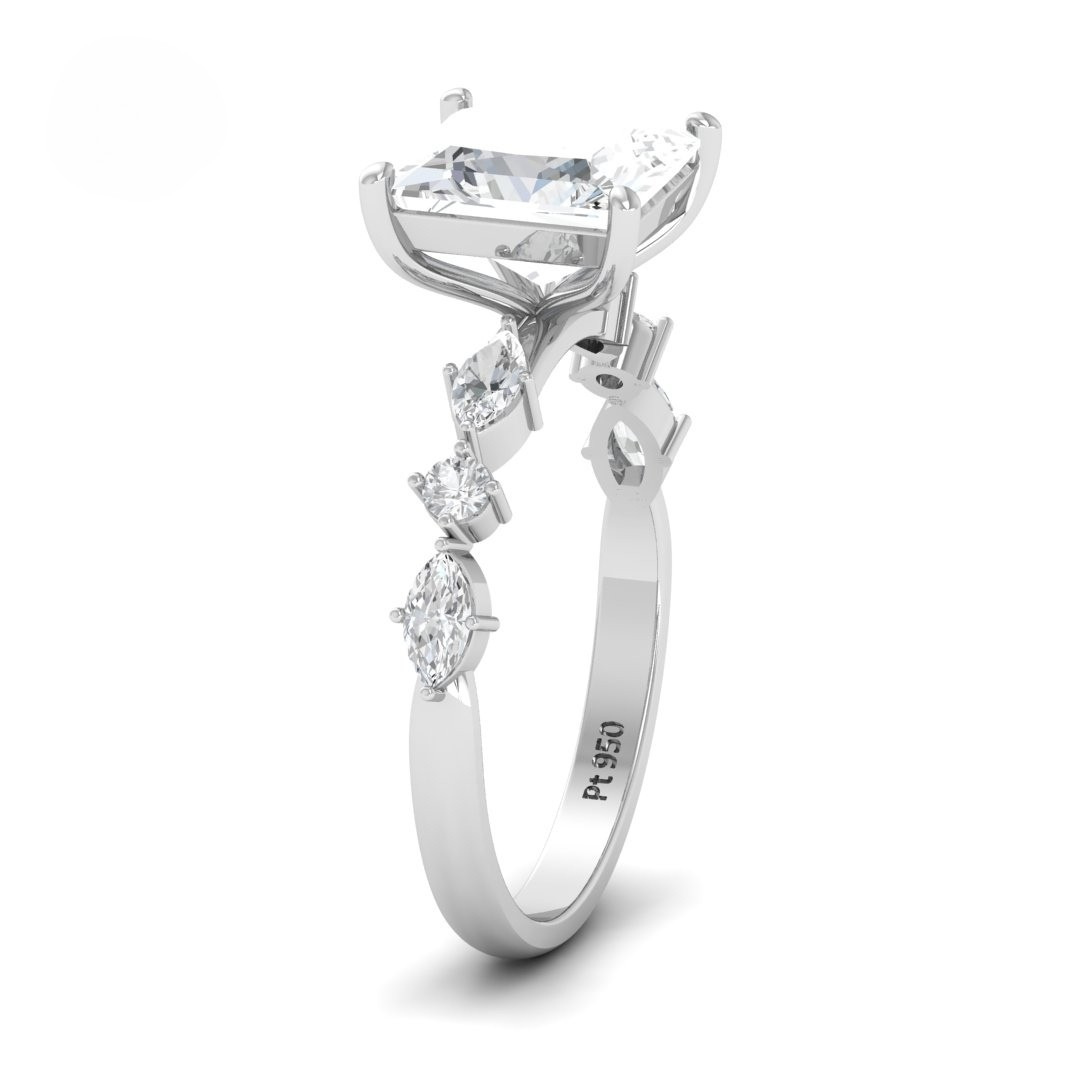 Elizabeth Princess Cut Diamond Engagement Ring With A Marquise and Round Cut Diamond Band