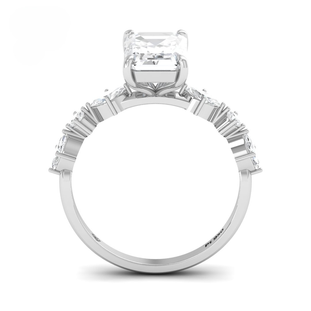Elizabeth Emerald Cut Diamond Engagement Ring With A Marquise and Round Cut Diamond Band