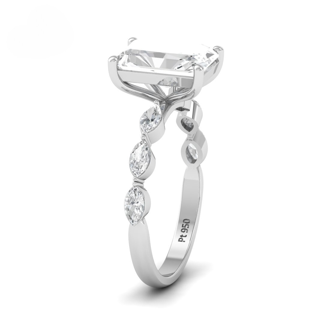Kasandra Radiant Cut Diamond Engagement Ring With A Marquise Cut Diamond Band