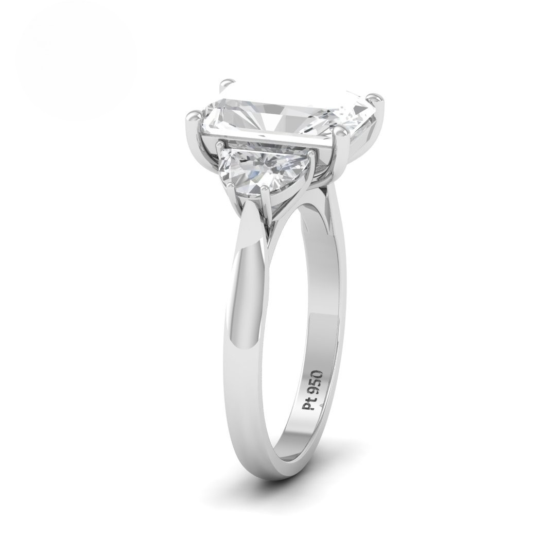 Kamala Radiant Cut Diamond Engagement Ring With Half Moon Cut Side Diamond