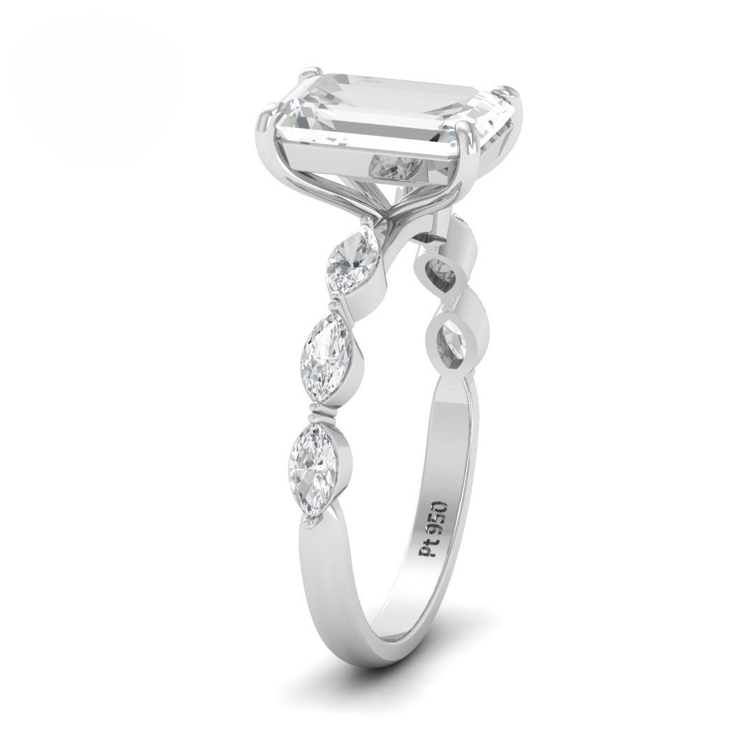 Kasandra Emerald Cut Diamond Engagement RIng With A Marquise Cut Diamonds Band