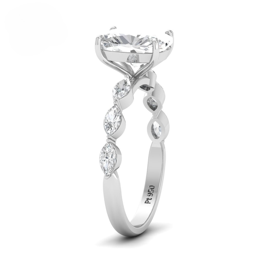 Kasandra Cushion Cut Diamond Engagement Ring With A Marquise Cut Diamond Band