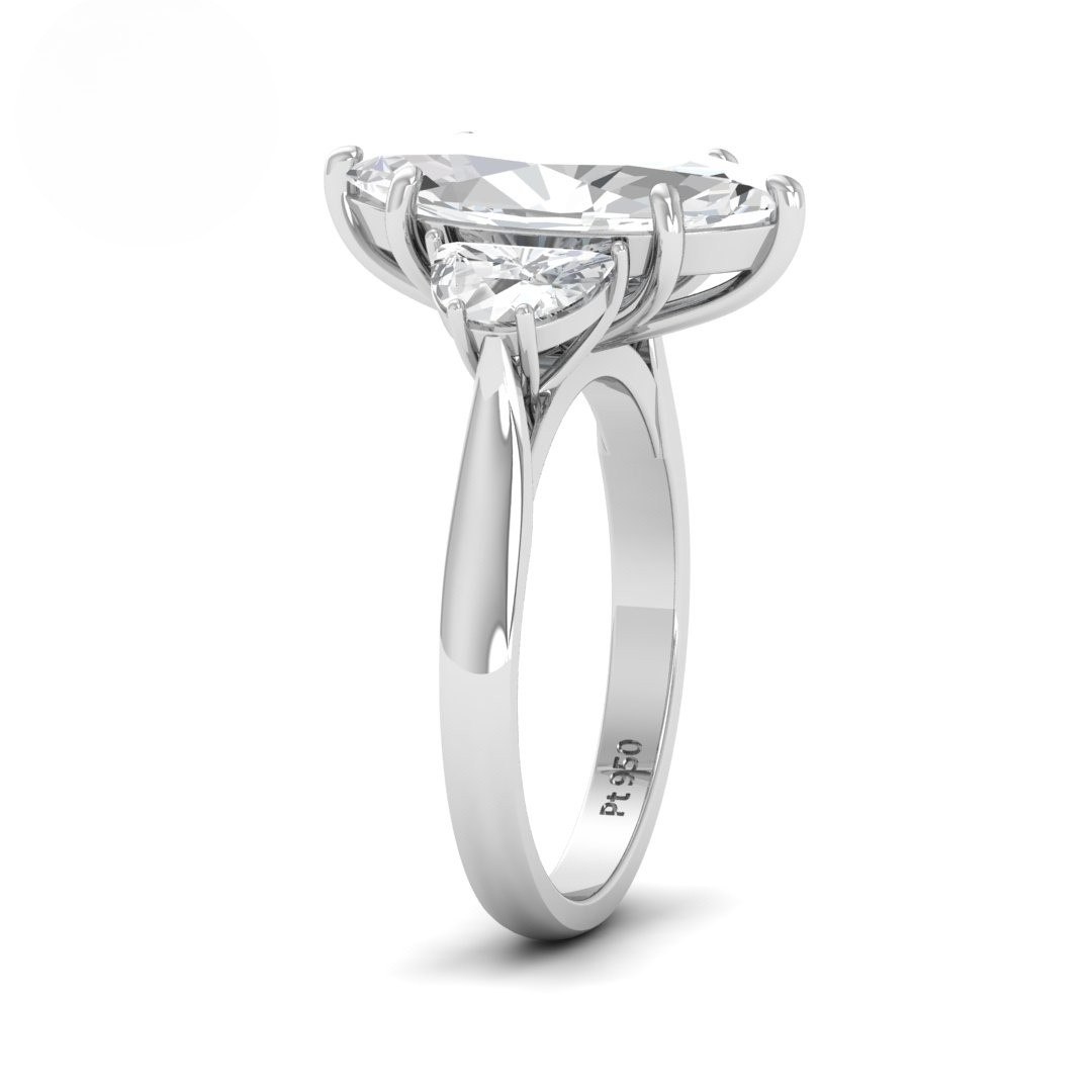 Kamala Marquise Cut Diamond Enagement Ring with Half Moon Cut Side Diamonds